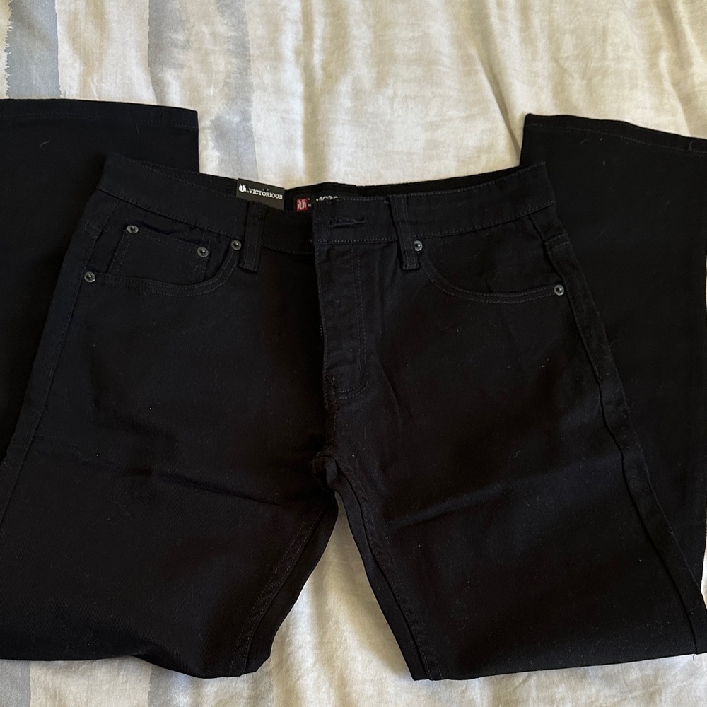 Victorious Los Angeles Skinny Slim Stretch 32/30 Mens Jet Black Denim Jeans New